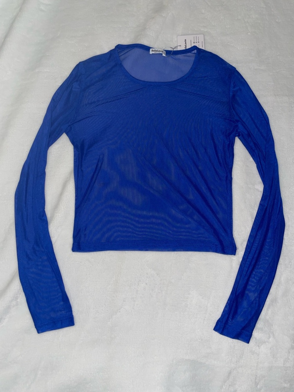 Sheer Mesh Royal Blue Long-Sleeve Top Rave Festival Summer Large Medium